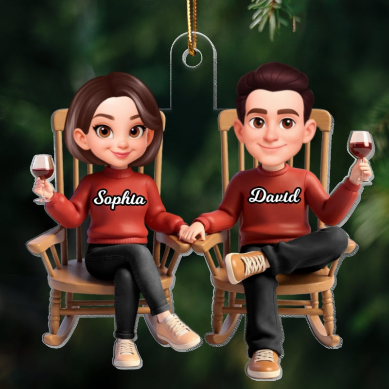His and Hers Cartoon Couple Sitting on Rocking Chair - Personalized Acrylic Ornament - Christmas Gift for him, Gift for her