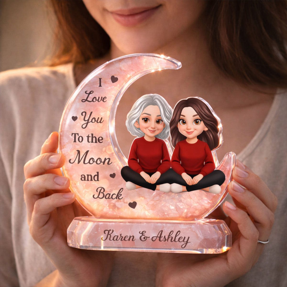 I Love You To The Moon Mom And Daughter - Personalized Acrylic Block Plaque - Heartfelt Gift For Mom, Grandma