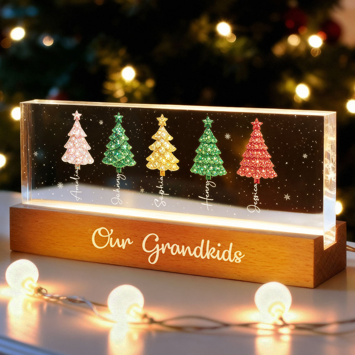 My Grandkids 3D Crystal Effect Christmas Tree - Personalized Acrylic Block Plaque LED Night Light - Christmas Gift for Grandma