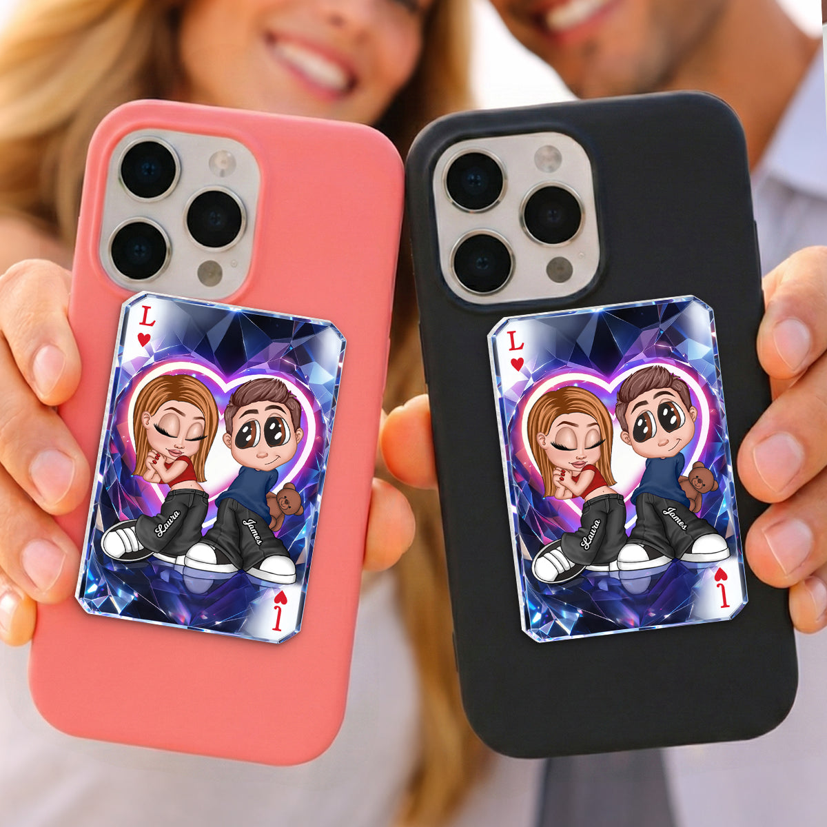 Y2K Couple King Queen Card - Personalized Phone Grip - Heartfelt Valentine's Day Gift for Her, for Him, Couple Matching Phone Grips