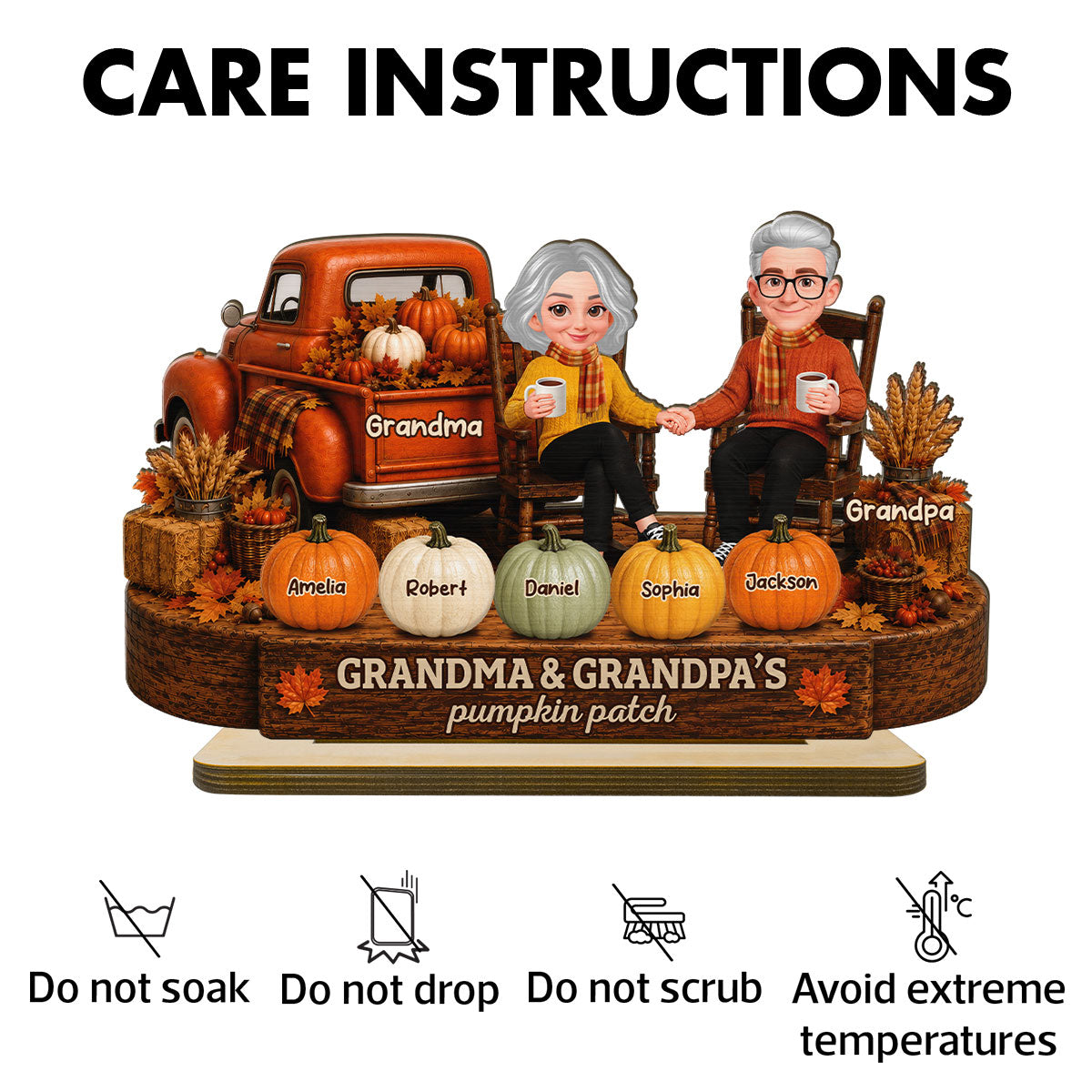 Fall Season Pumpkin Truck Grandma Grandpa Pumpkin Patch - Personalized 2-Layered Wooden Plaque - Fall Decor For Grandparents
