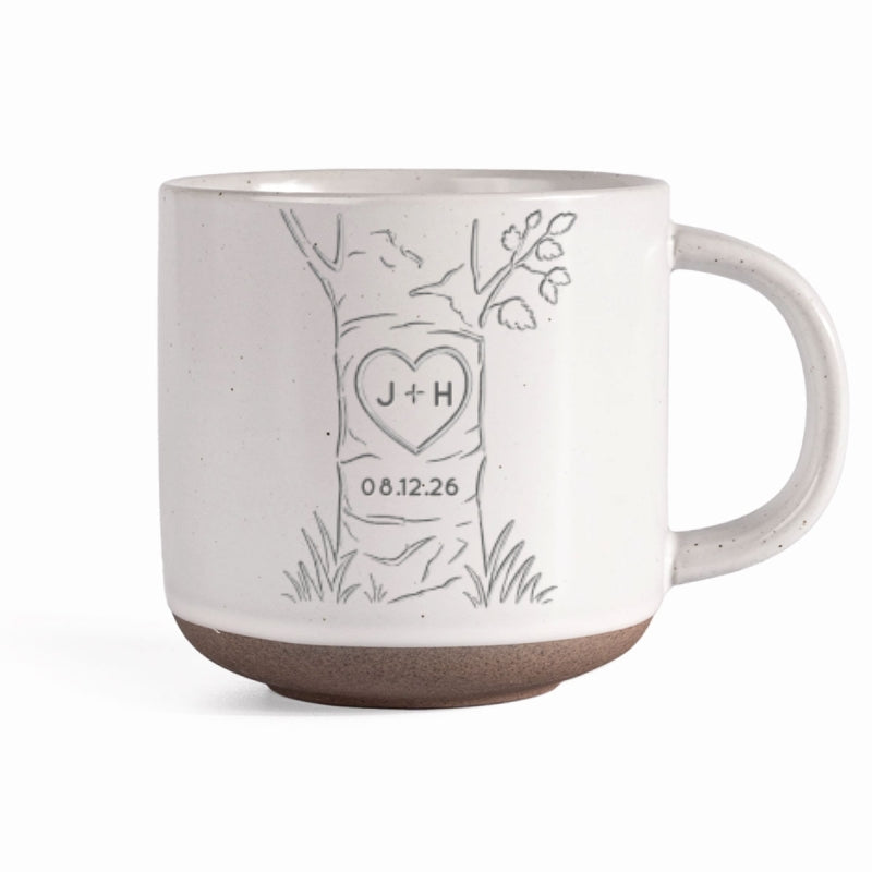 Carved in Love - Personalized Pottery Mug - Anniversary, Engagement Gift For Couple