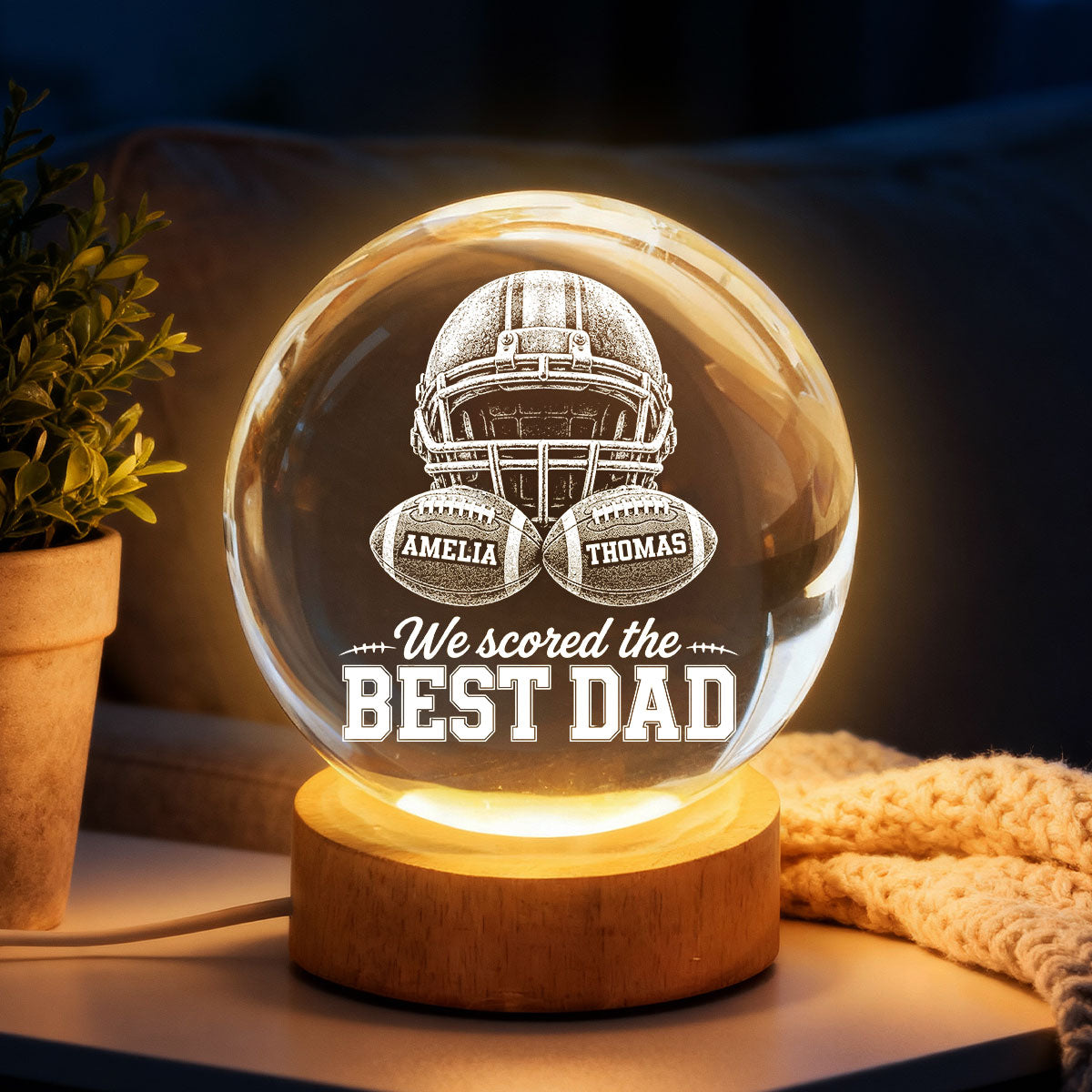 American Football We Scored The Best Dad - Personalized Crystal Ball LED Night Light -  Gift For Dad, Football Lovers
