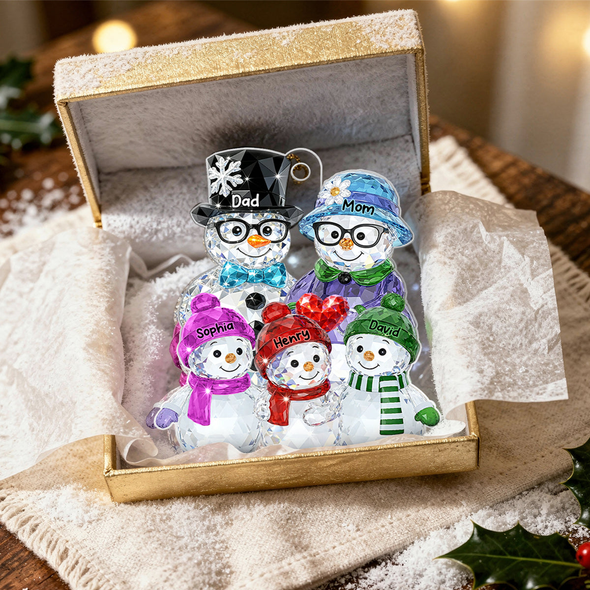 Dad Mom And Kids Pattern Crystal - Personalized Acrylic Ornament - Heartwarming Christmas Gift For Family