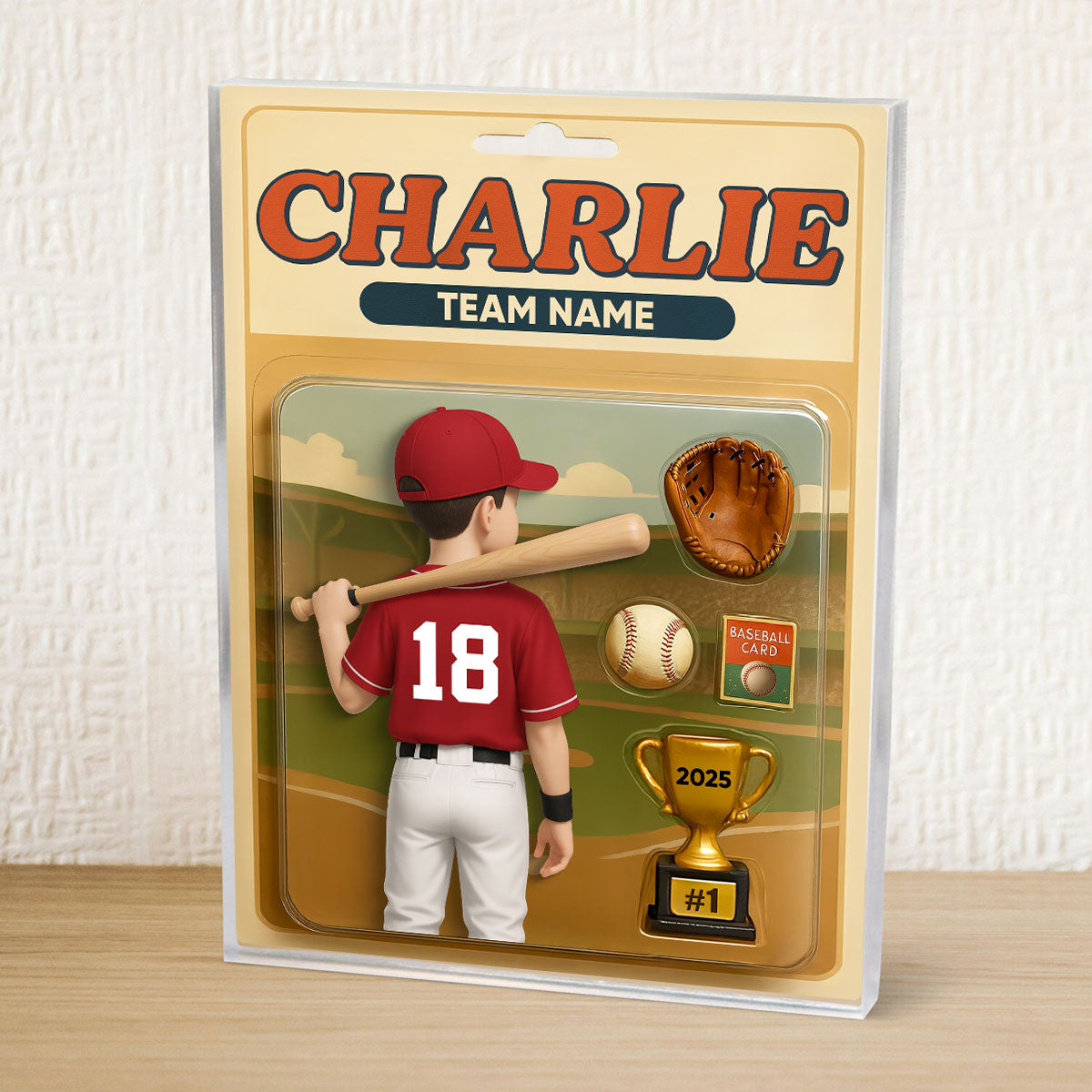 Baseball Player Custom Figure 3D Effect - Personalized Acrylic Block Plaque - Christmas Gift for Son, Daughter, Grandkids
