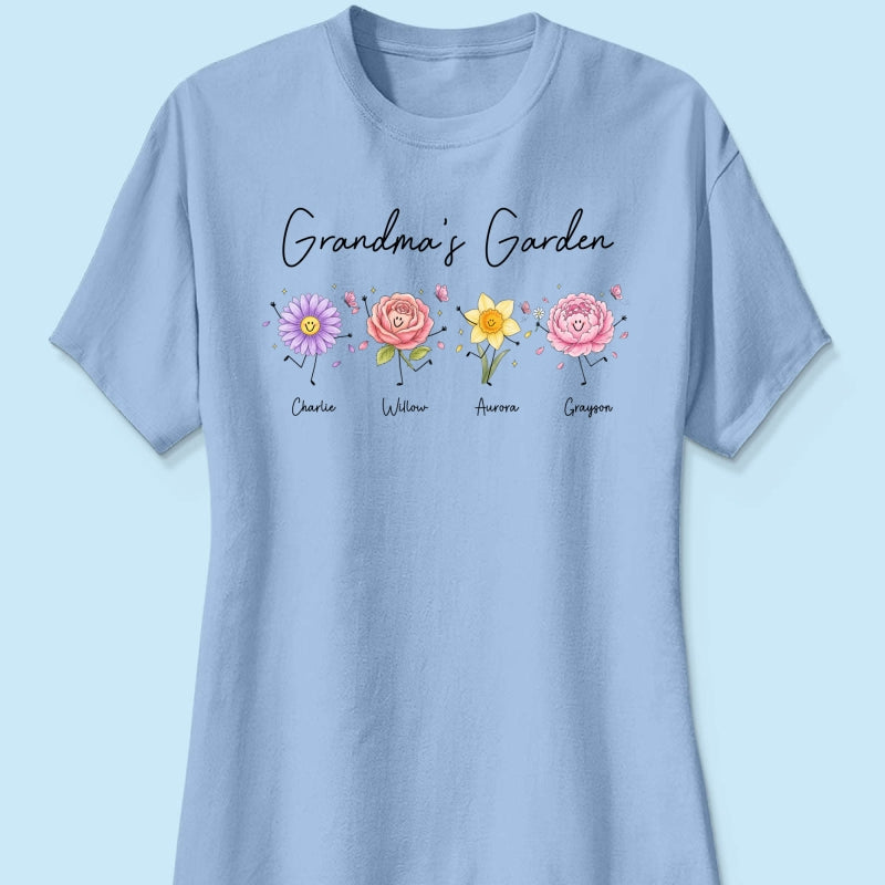 Grandma's Garden Cute Doodle Birth Month Flower - Personalized Shirt - Heartfelt Gift For Grandma, Mom, Auntie