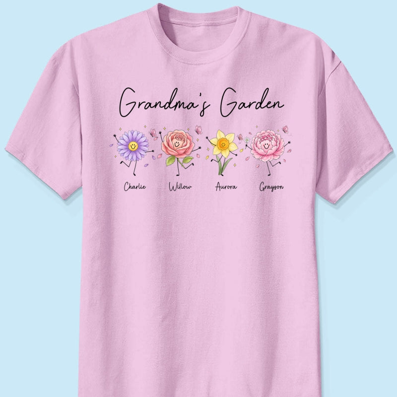 Grandma's Garden Cute Doodle Birth Month Flower - Personalized Shirt - Heartfelt Gift For Grandma, Mom, Auntie