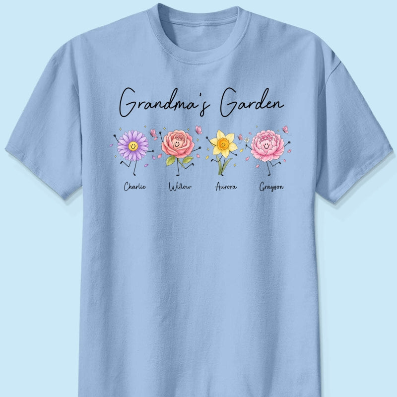 Grandma's Garden Cute Doodle Birth Month Flower - Personalized Shirt - Heartfelt Gift For Grandma, Mom, Auntie