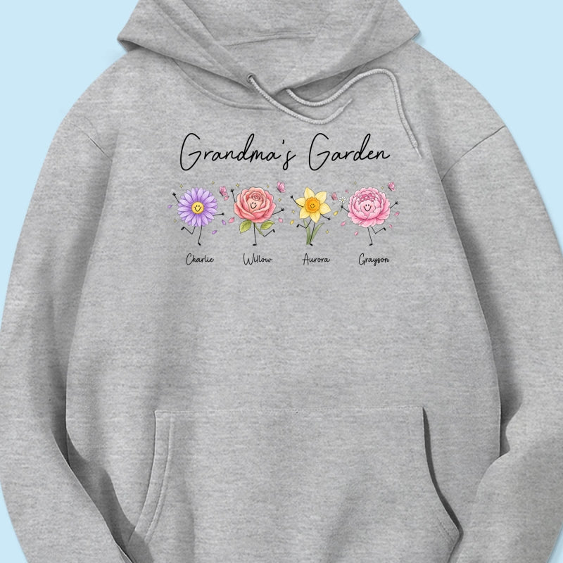 Grandma's Garden Cute Doodle Birth Month Flower - Personalized Shirt - Heartfelt Gift For Grandma, Mom, Auntie