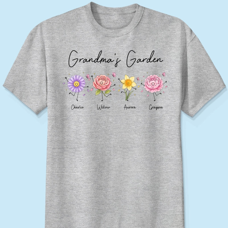 Grandma's Garden Cute Doodle Birth Month Flower - Personalized Shirt - Heartfelt Gift For Grandma, Mom, Auntie