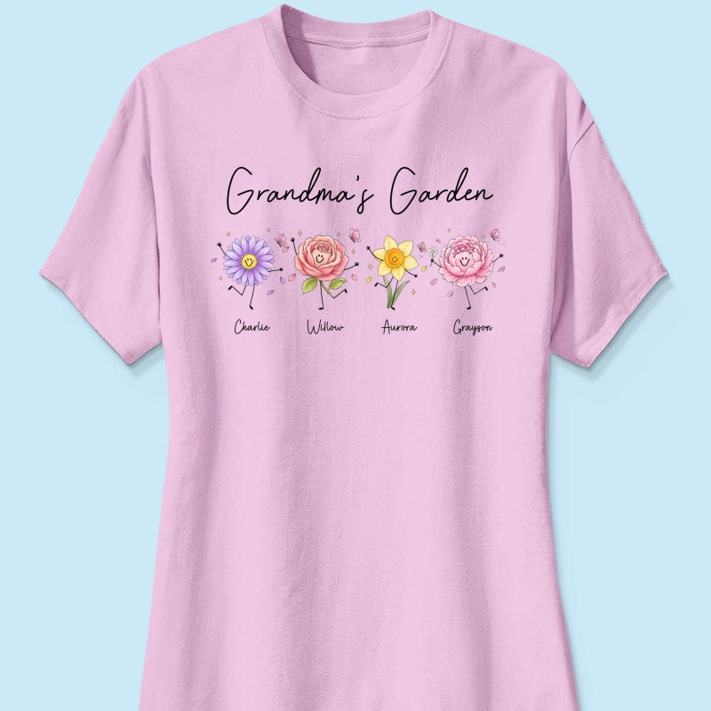 Grandma's Garden Cute Doodle Birth Month Flower - Personalized Shirt - Heartfelt Gift For Grandma, Mom, Auntie