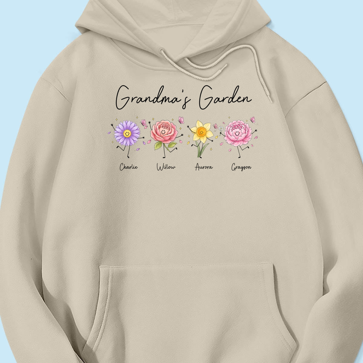Grandma's Garden Cute Doodle Birth Month Flower - Personalized Shirt - Heartfelt Gift For Grandma, Mom, Auntie