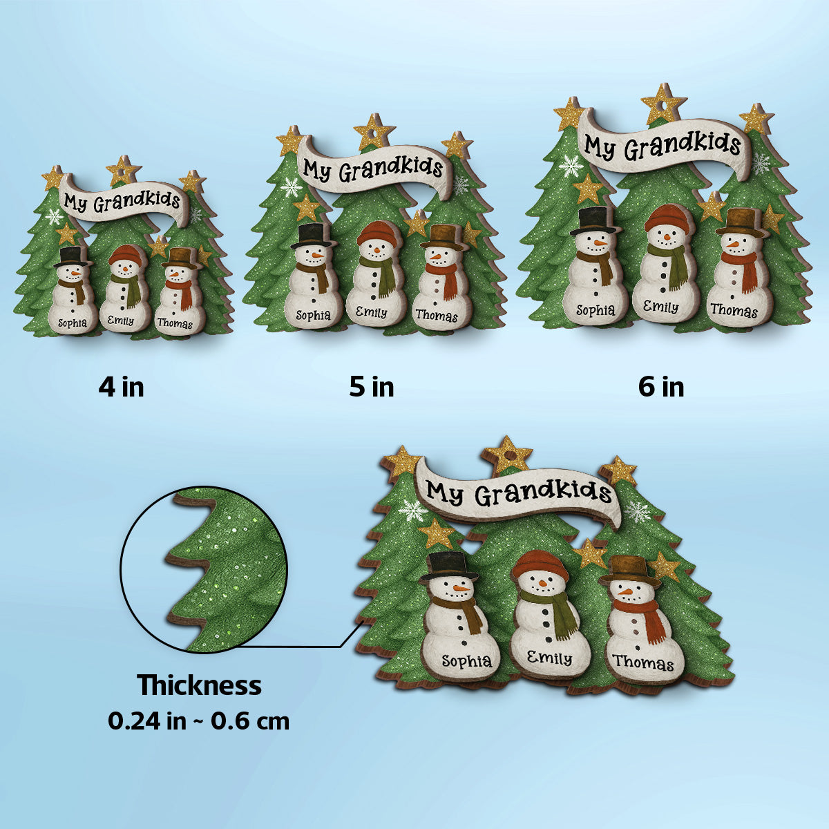 Snowman Grandparent Grandchildren Family Christmas Tree - Personalized 2-Layer Wooden Ornament