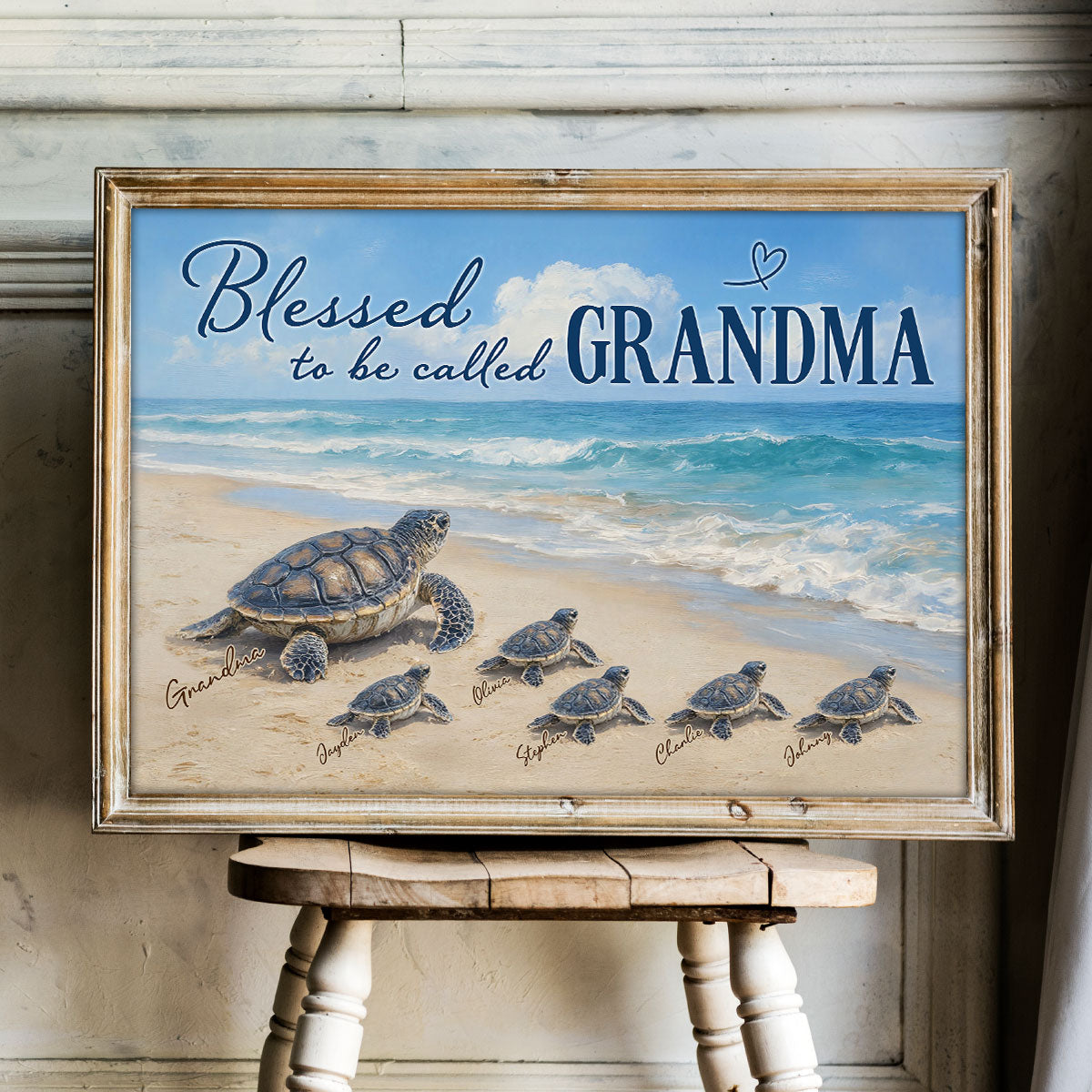 Grandma Turtle's Little Grandkids by the Shore - Personalized Poster - Mother's Day Gift For Mom, Grandma