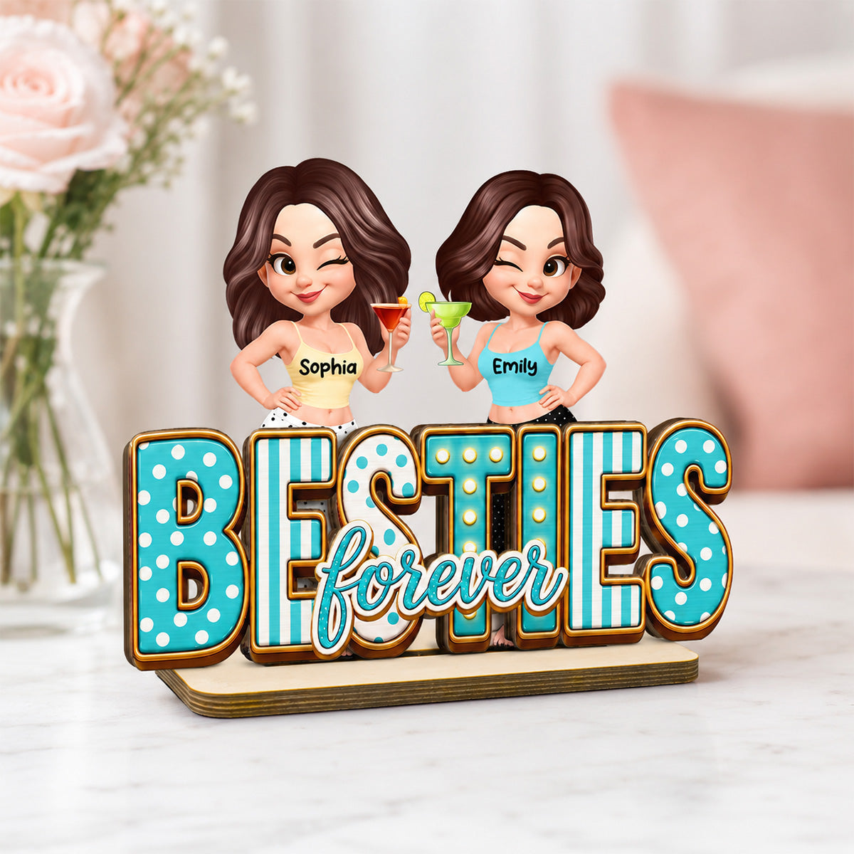 Besties Forever Trendy Girls - Personalized Wooden Plaque