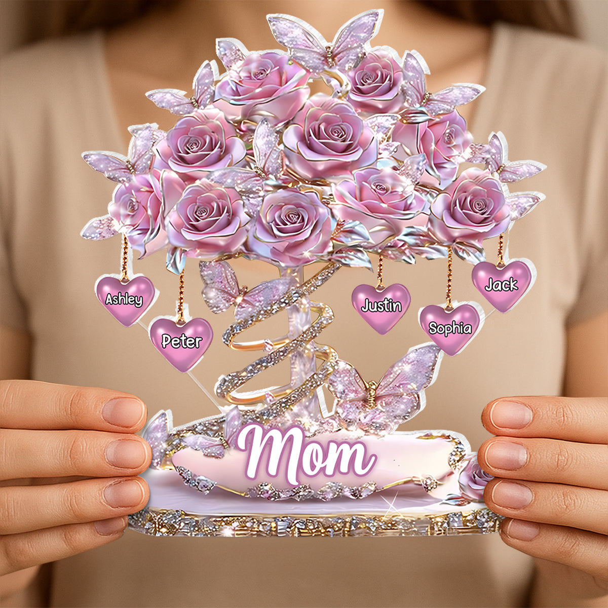Best Mom Ever Heart Tree - Personalized Acrylic Block Plaque - Heartfelt Gift For Mom, Grandma