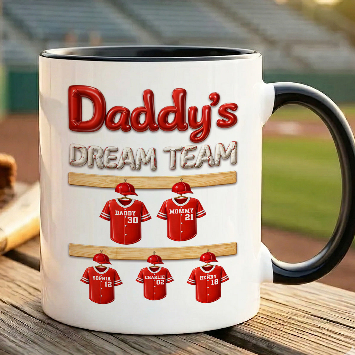 Daddy's Dream Team Baseball Family - Personalized Mug - Gift For Dad, Gift For Family