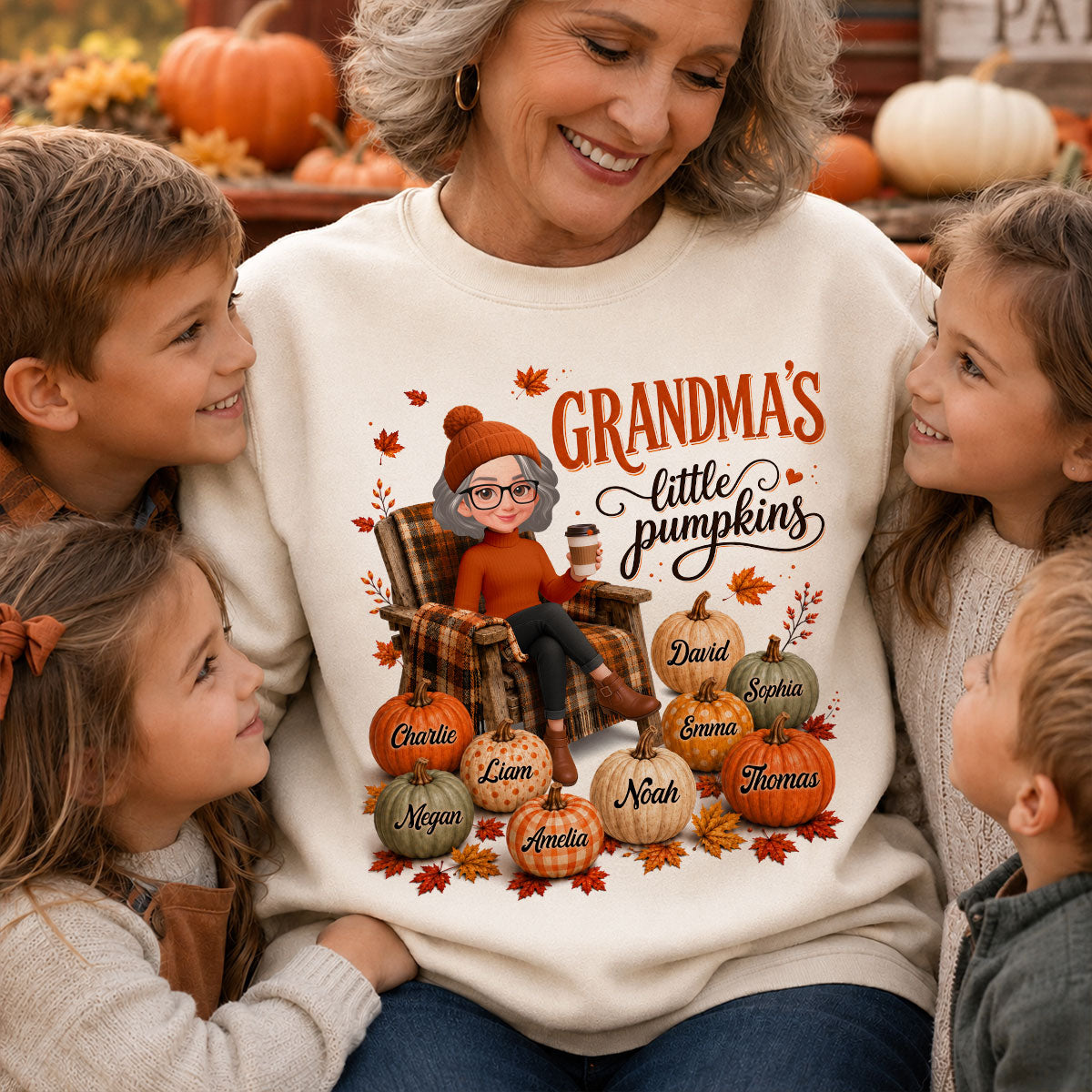 Grandma's Little Pumpkins - Personalized Shirt - Trendy Fall Tee for Grandma
