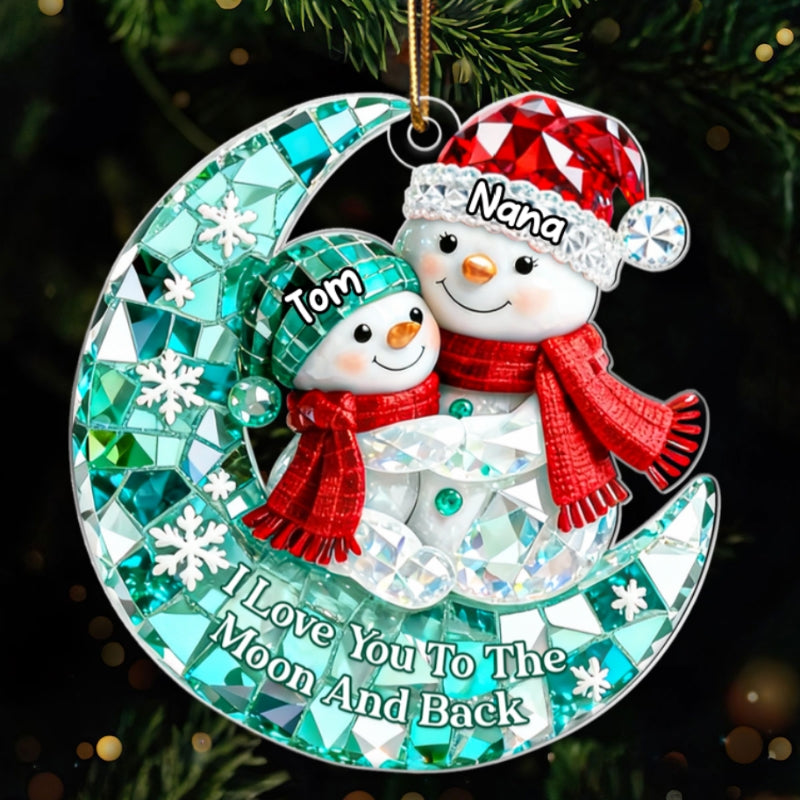 Snowman Grandma Grandkid 3D Crystal Effect  - Personalized Acrylic Ornament - Christmas Gift for Grandma, Grandkids