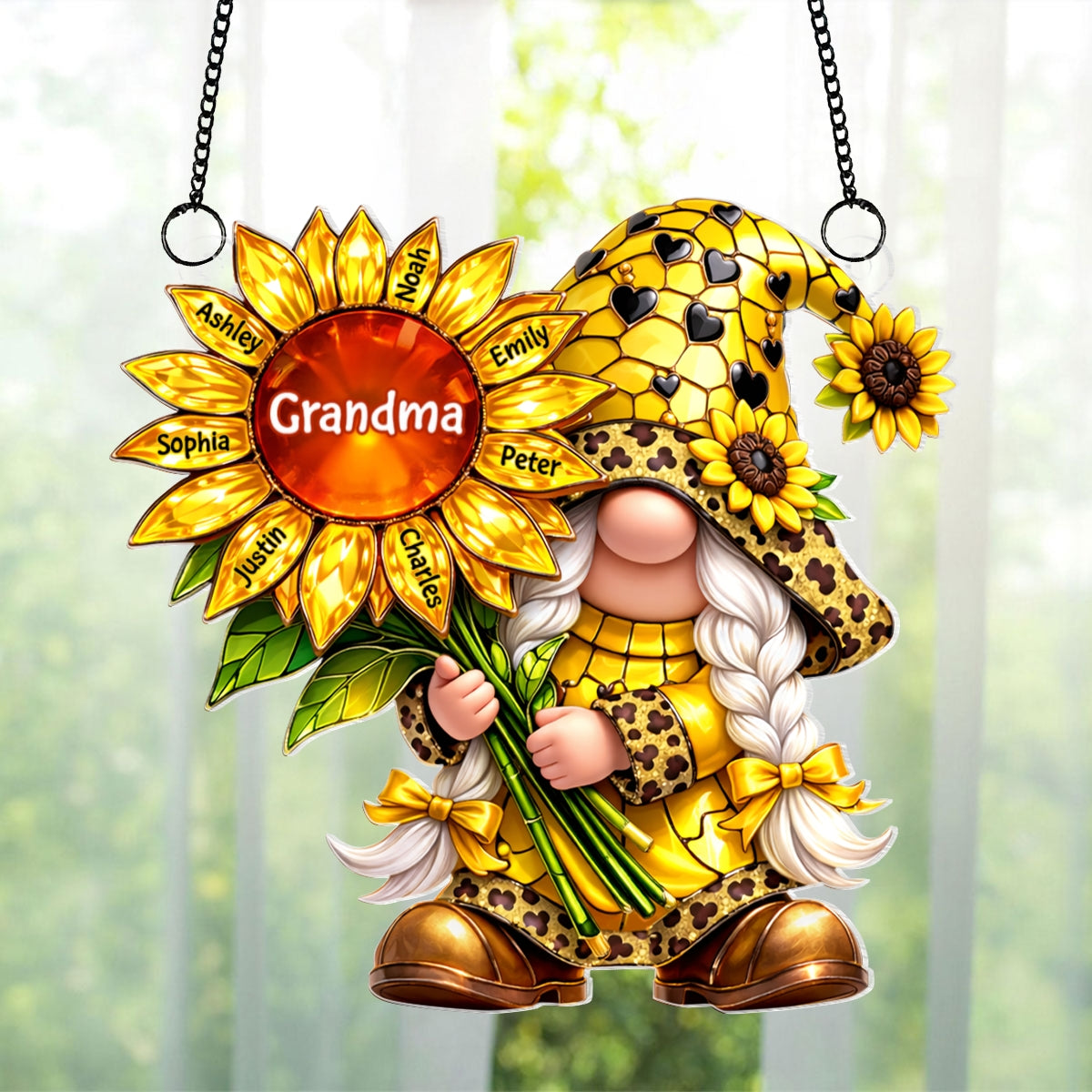 Grandma Gnome Sunflower - Personalized Suncatcher Ornament - Heartfelt Mother's Day Gift for Grandma