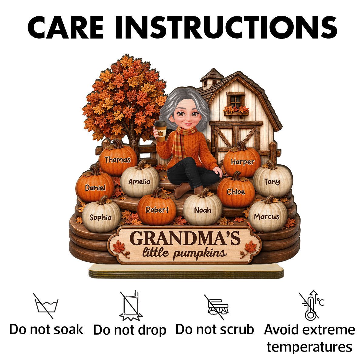 Fall Season Cozy Warm Farmhouse Style Grandma's Little Pumpkins - Personalized 2-Layered Wooden Plaque - Fall Decor For Grandma