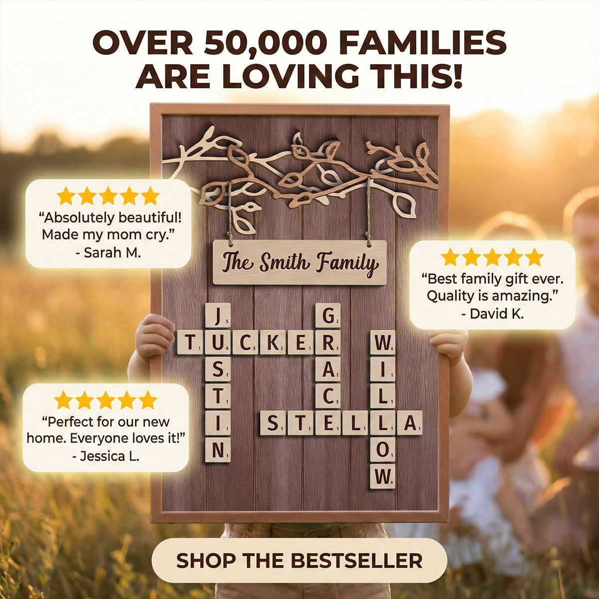 Rustic Vintage Family Forever Linked Together Crossword Puzzle Art - Personalized Poster - Heartfelt Gift For Family