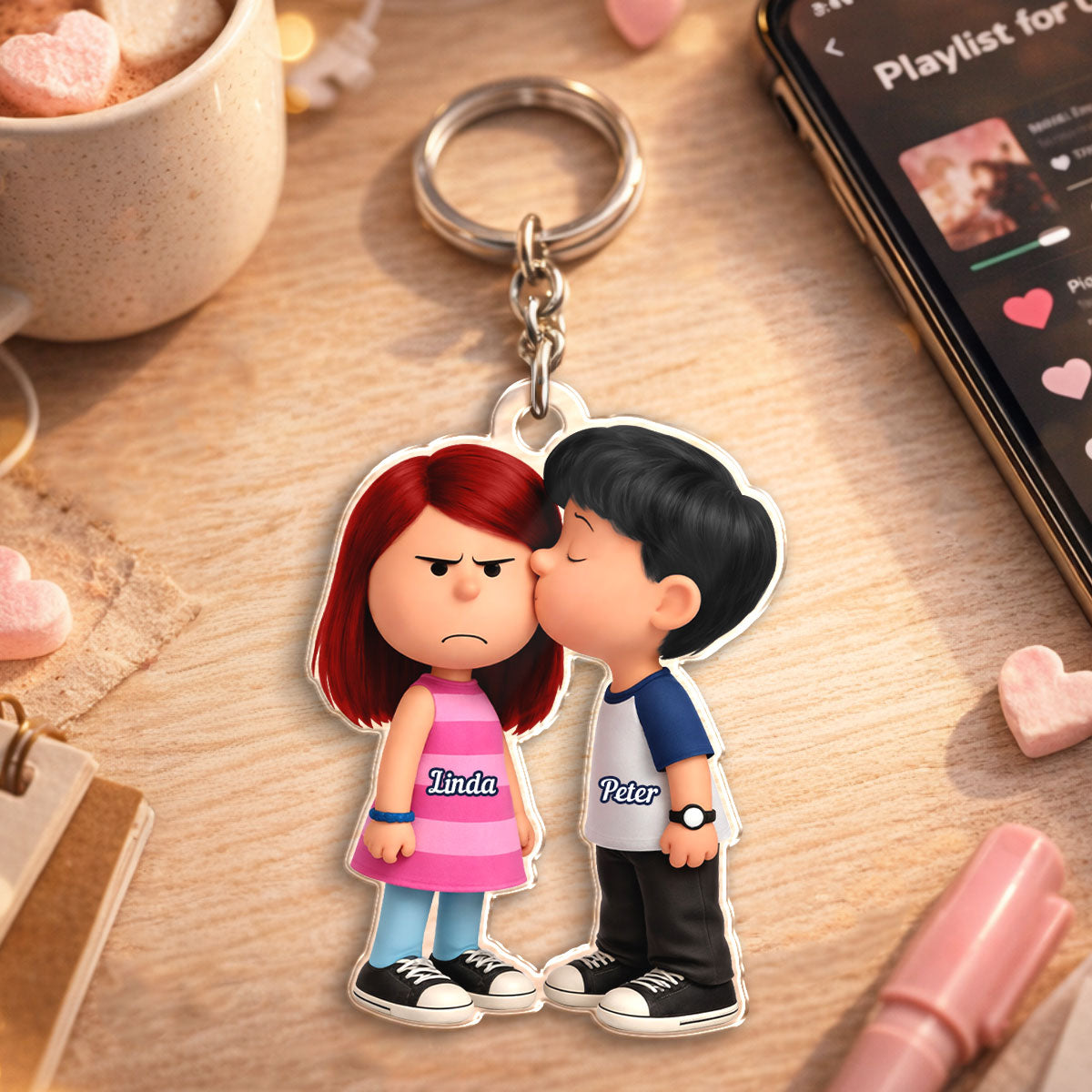 Cute Cartoon Couple - Personalized Keychain - Gift for Couple