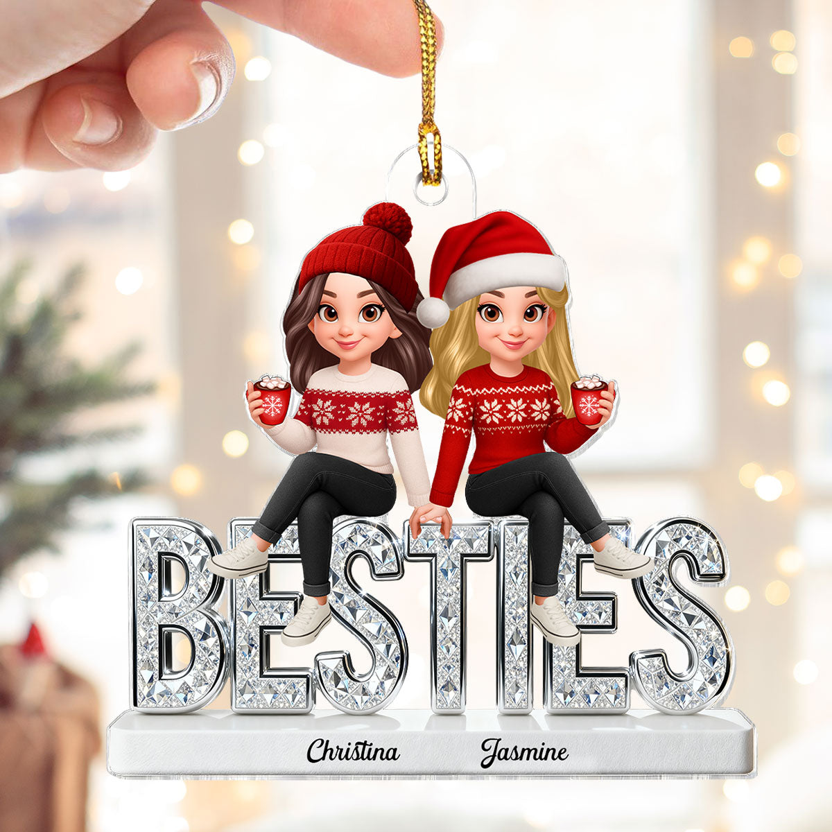 [BUY 1 GET 1 FREE] 3D Shinning Effect Besties Christmas - Personalized Acrylic Ornament - Gift For Best Friends