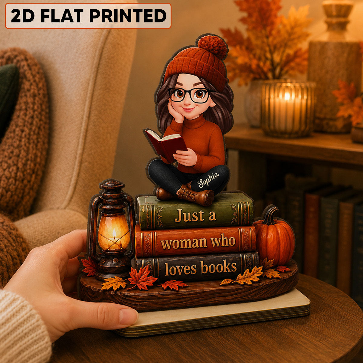 Fall Season Just A Woman Who Loves Books - Personalized 2-Layered Wooden Plaque - Fall Gift For Book Lovers
