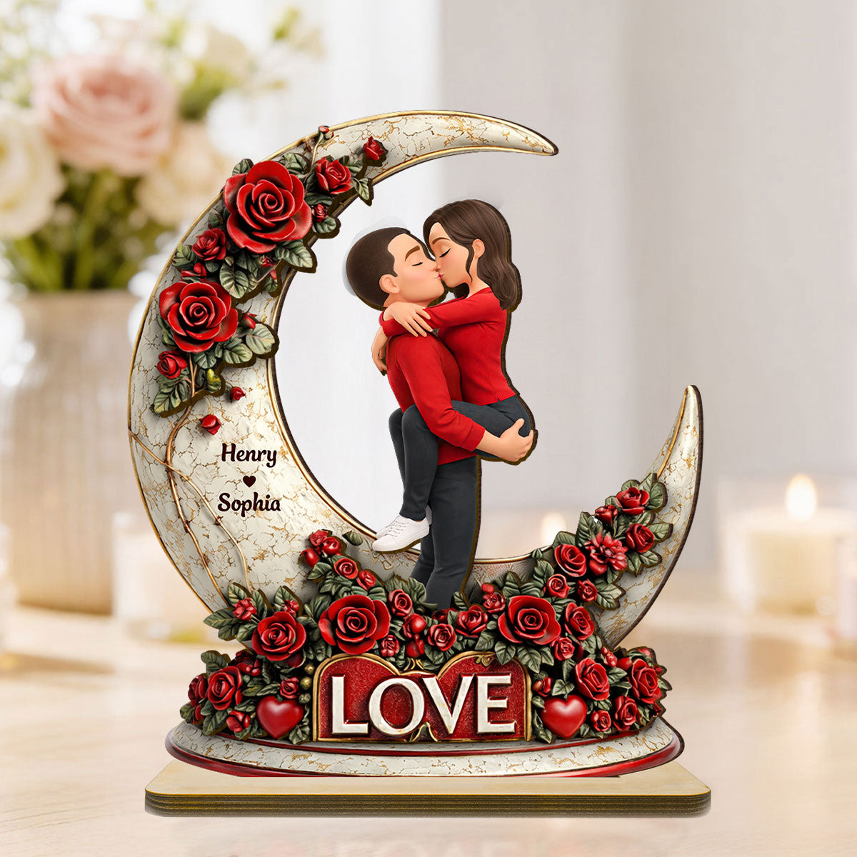 Couple Romantic Gothic Love - Personalized 2-Layered Wooden Plaque - Anniversary, Valentine's Day Gift, Gift For Him, Gift For Her