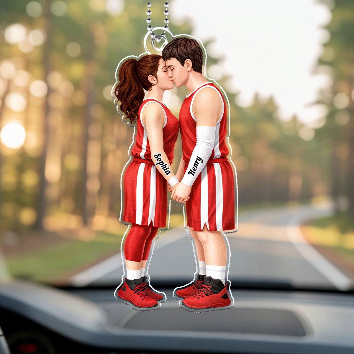 Basketball Couple Together - Personalized Acrylic Car Hanger - Anniversary, Valentine's Day Gift, Gift For Him, Gift For Her