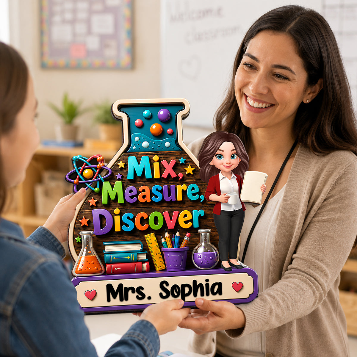 Mix Measure Discover Classroom - Personalized Wood Sign - Back To School Gift For Teacher, Classroom Decor