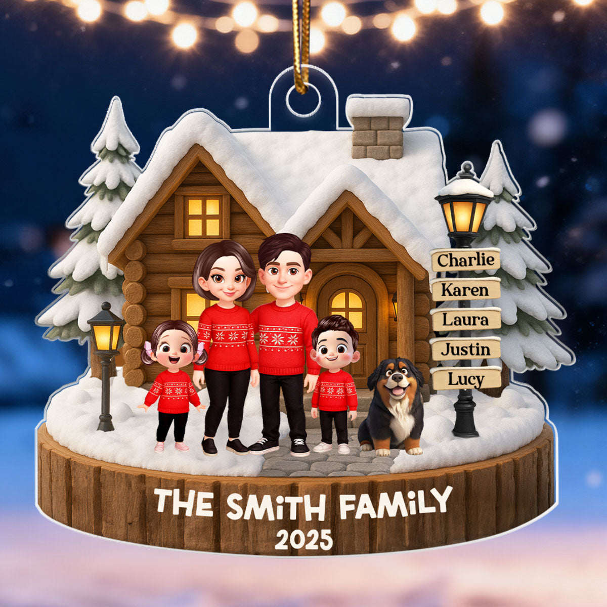 Family Wooden House Sign Post - Personalized Acrylic Ornament - Christmas Gift for Family