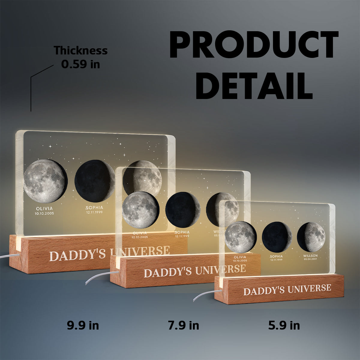 Daddy's Universe Custom Moon Phase by Date - Personalized Acrylic Block LED Night Light - Father's Day Gift for Dad, Husband