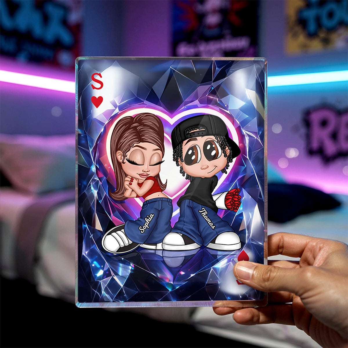 Y2K Couple King Queen Card - Personalized Acrylic Block Plaque - Heartfelt Valentine's Day Gift for Her, for Him