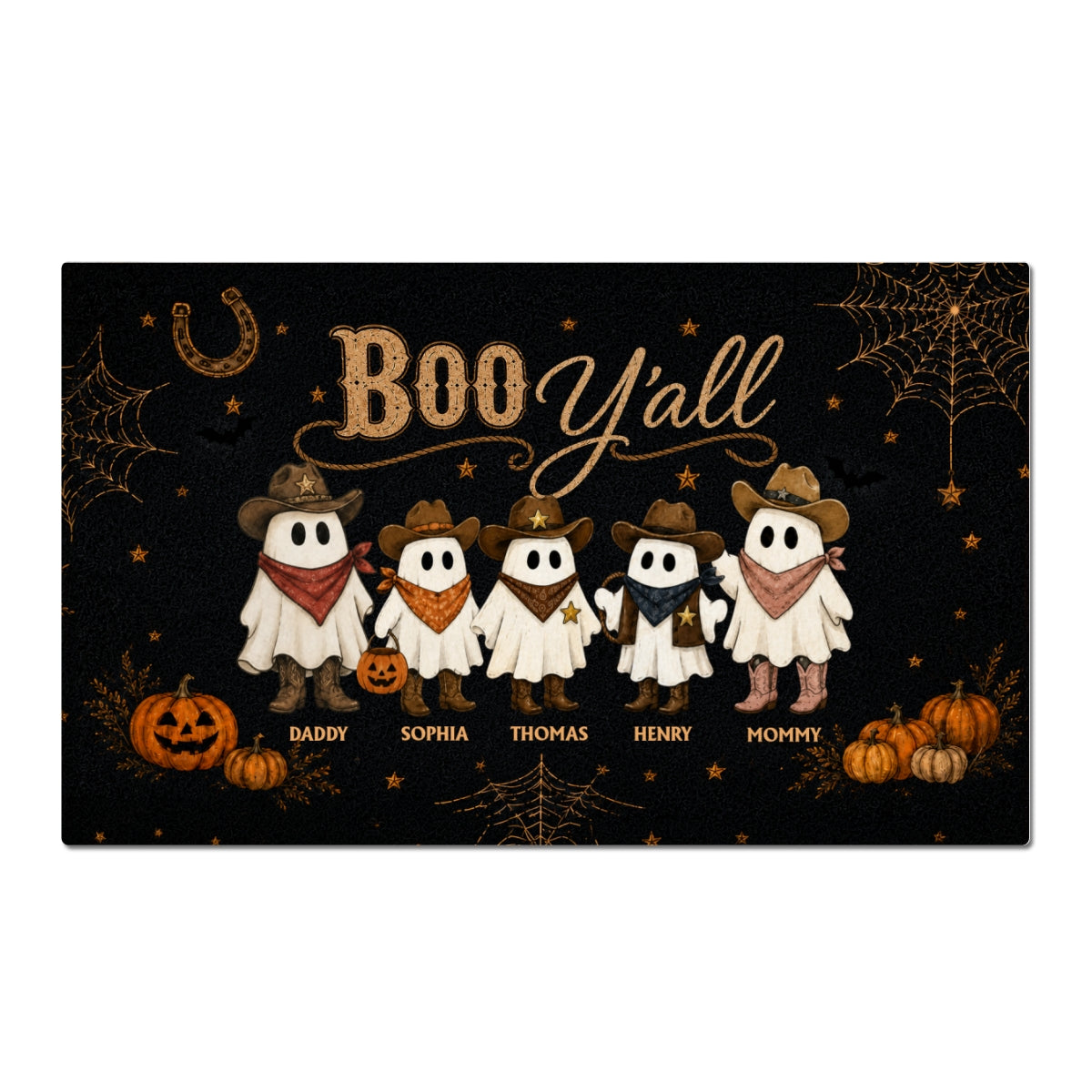 Boo Y'all Cowboy Ghost Family - Personalized Doormat - Western Country Vibe Halloween Decor For Families