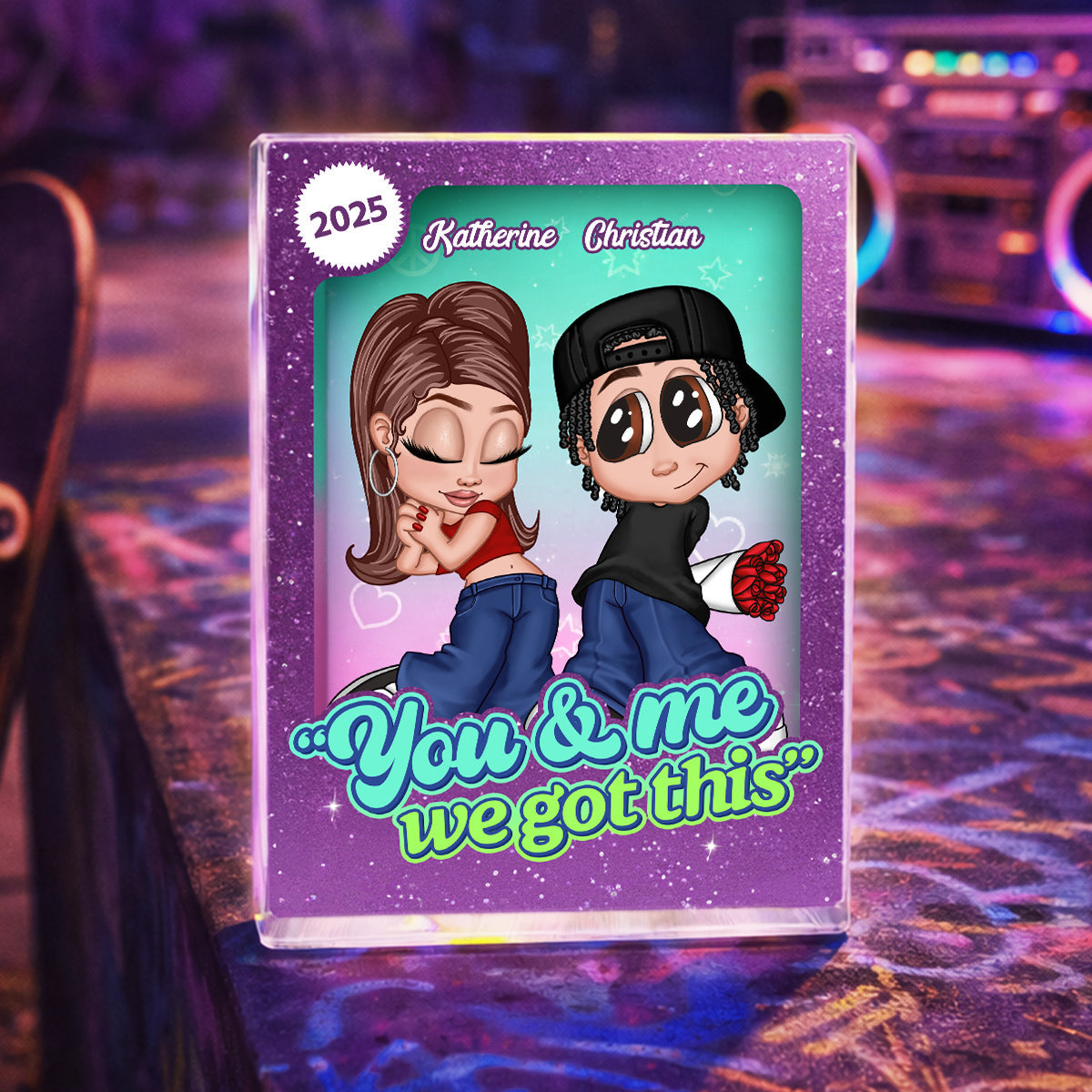 Y2K Couple Love Action Figure - Personalized Acrylic Block Plaque - Valentine's Day Gift for him, for her