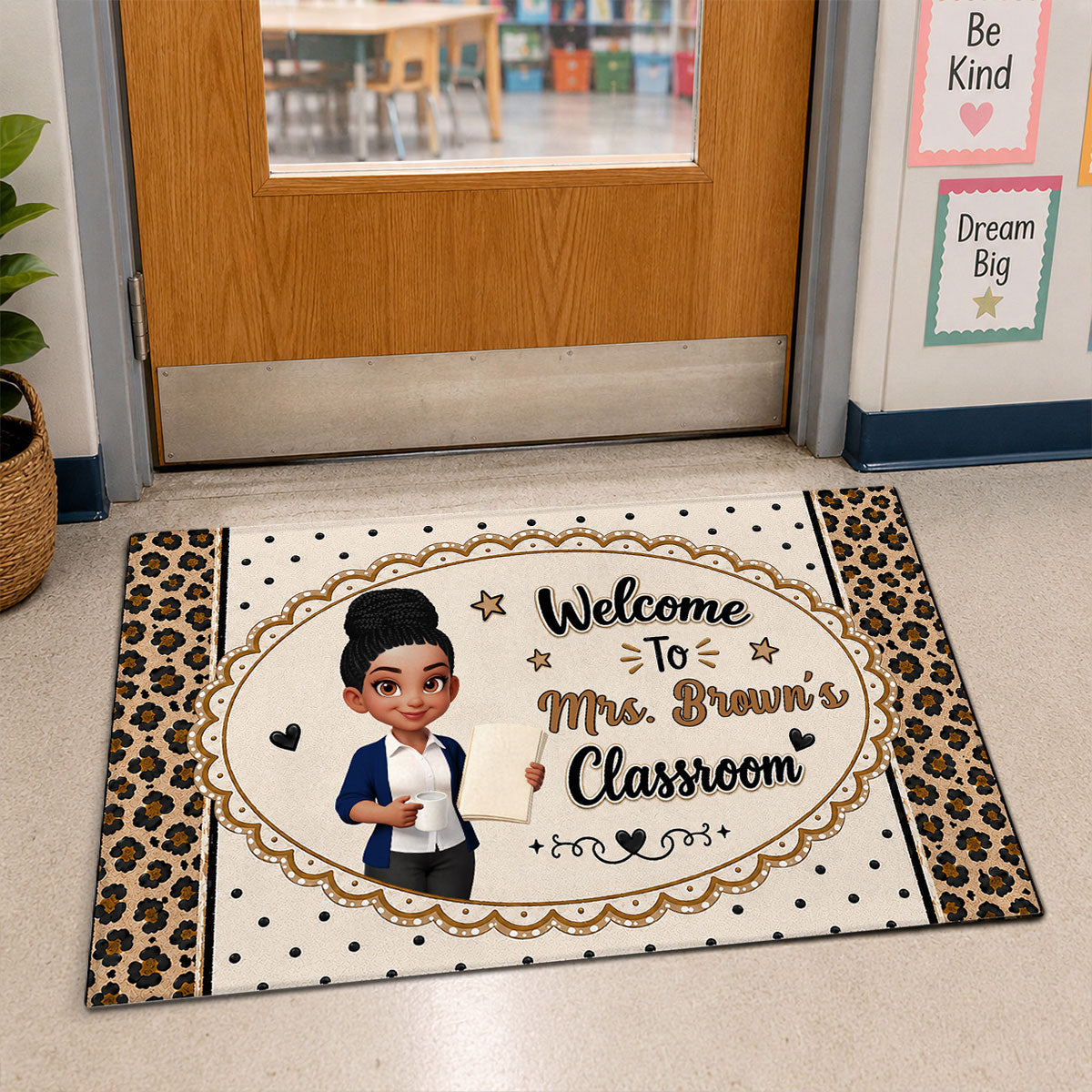Leopard Style Welcome To Classroom - Personalized Doormat - Back To School Gift For Teacher, Classroom Decor