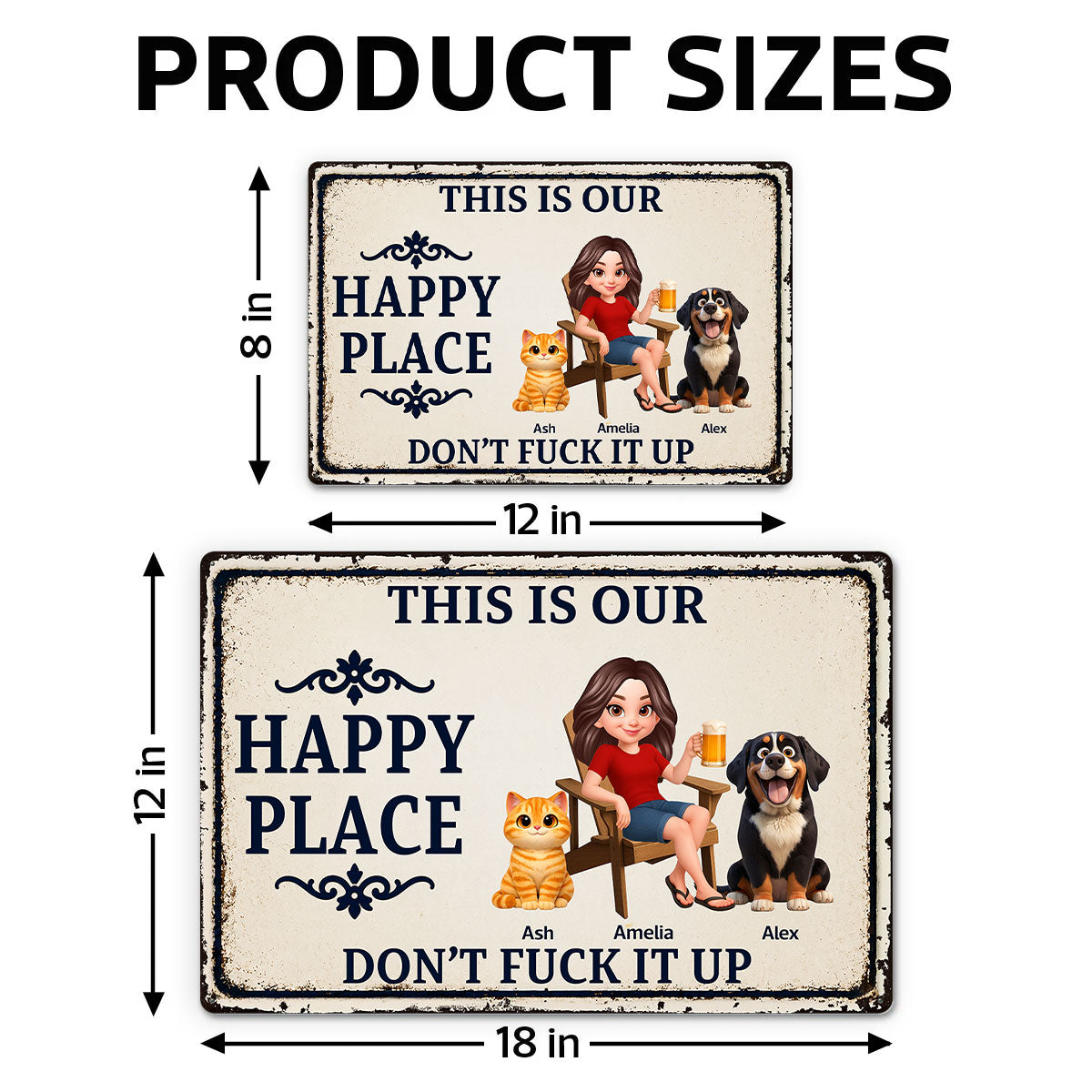 This Is My Happy Place With Dogs Cats - Personalized Metal Sign - Funny Sarcasm Decoration For Dog Lovers, Cat Lovers