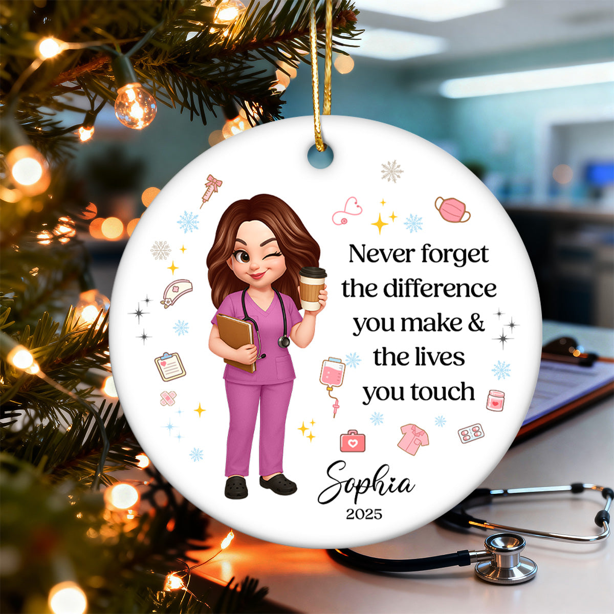 Never Forget The Difference You Make - Personalized Ceramic Ornament - Nurse Appreciation Gift