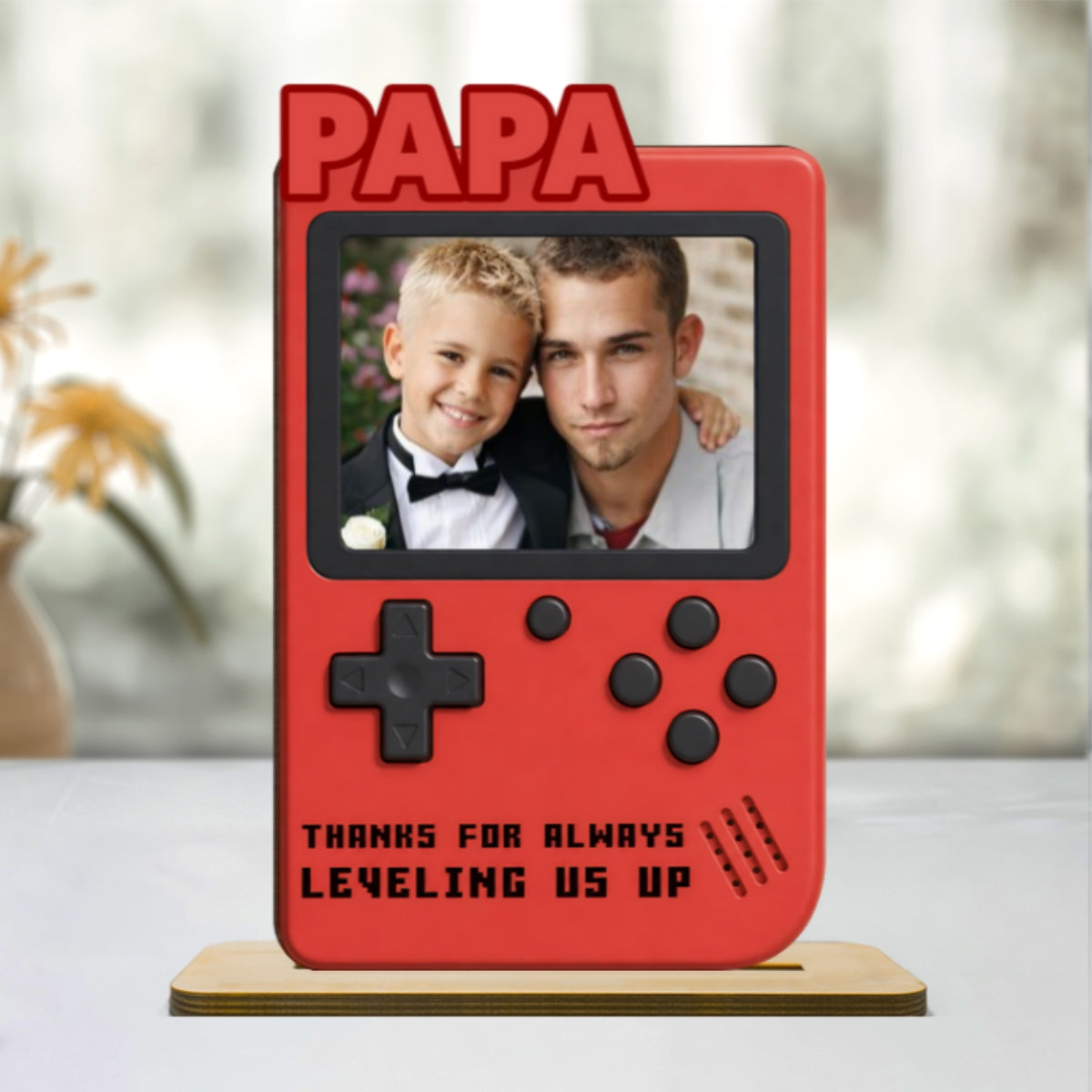 Thanks For Always Leveling Us Up Gamer Dad - Personalized 2-Layered Wooden Plaque - Heartfelt Gift For Dad, Husband