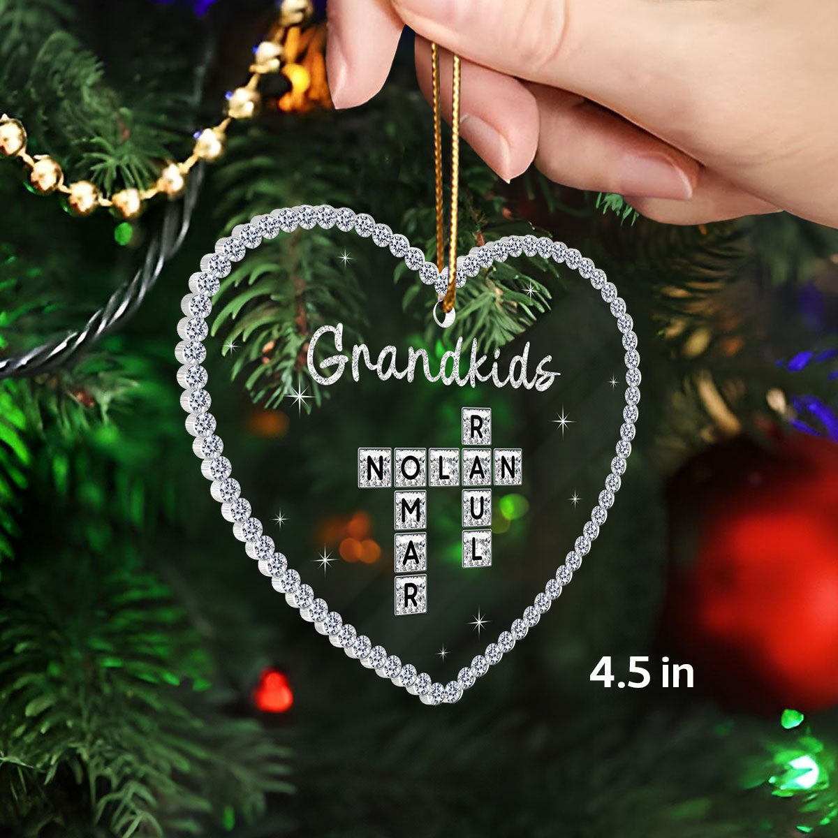 3D Shining Effect Grandkids Crossword Puzzle Art - Personalized Acrylic Ornament - Christmas Gift For Grandma, Grandkids
