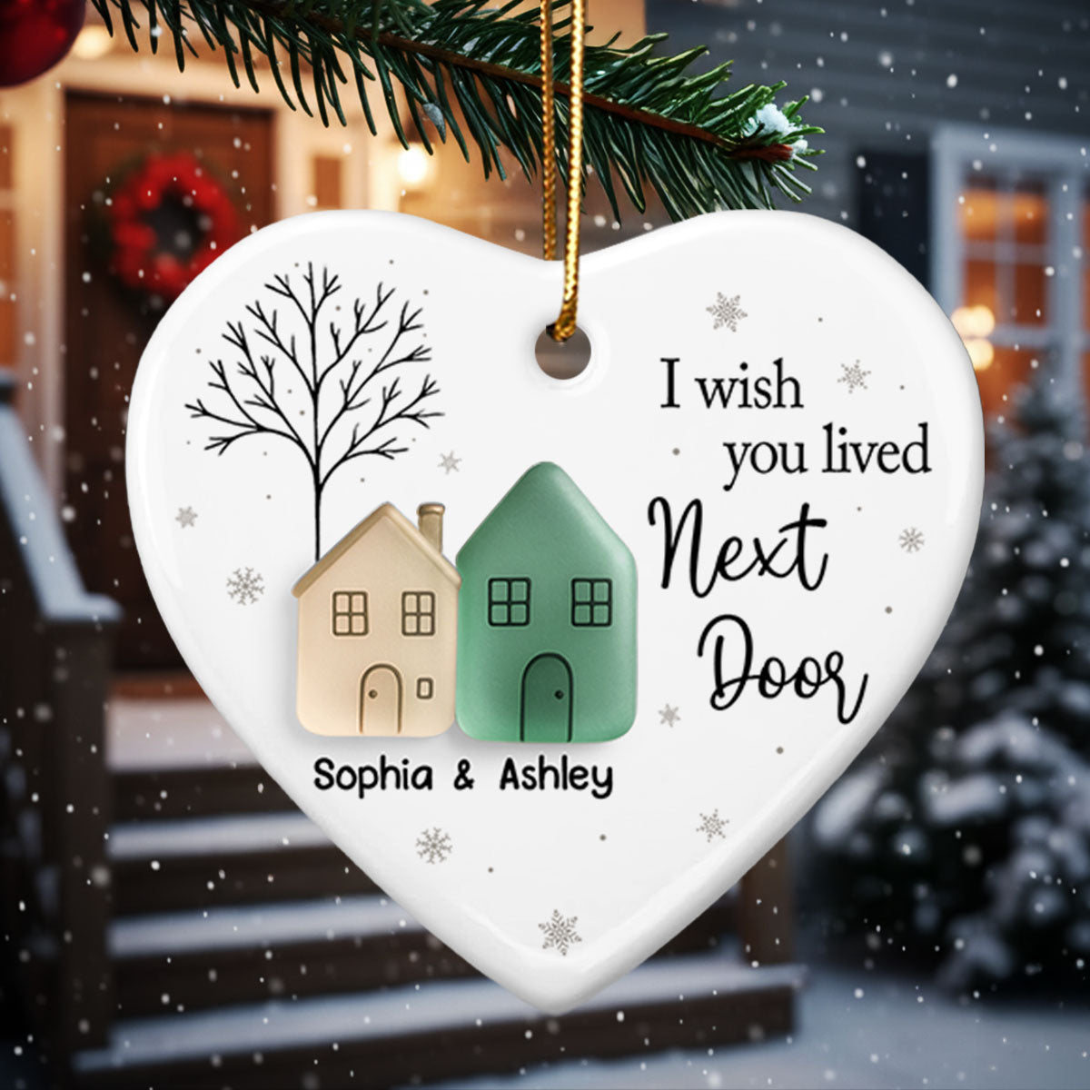 I Wish You Lived Next Door 3D Effect Sea Glass - Personalized Ceramic Ornament With Acrylic - Christmas Gift for Best Friends