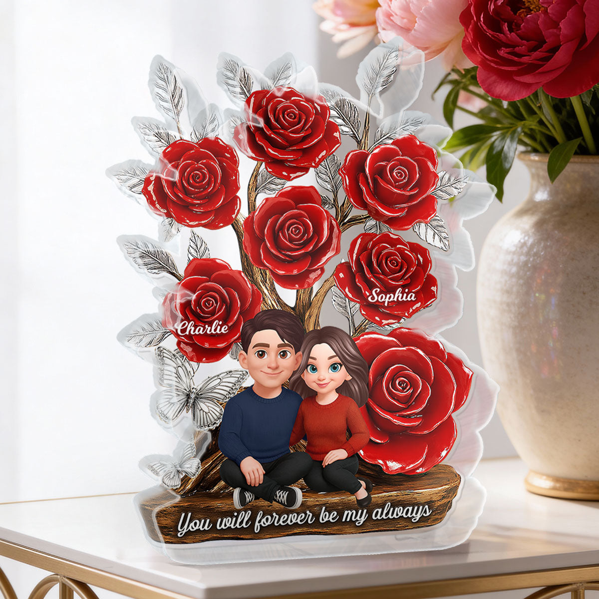 Eternal Love Timeless Roses Tree Couple Together - Personalized Acrylic Block Plaque - Valentine's Day Gift For Couple, Gift For Her, For Him