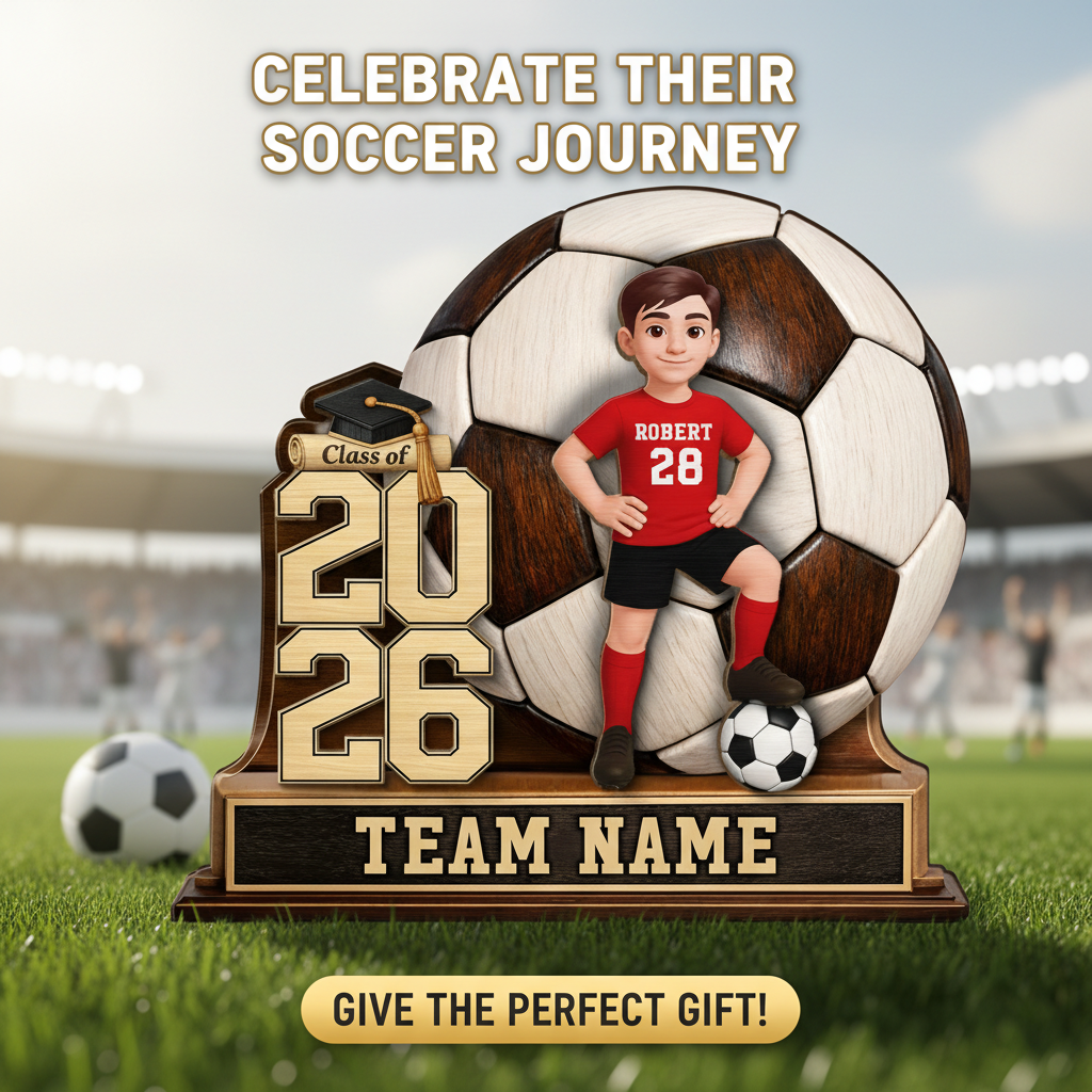 Soccer Senior Keepsake 2D Flat - Personalized 2-Layered Wooden Plaque - Graduation Gift For Son, Daughter
