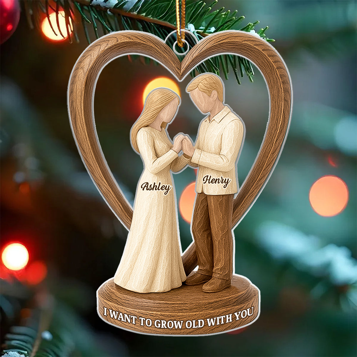 Couple Wedding Wooden Figurines - Personalized Acrylic Ornament - Heartwarming Christmas Gift For Him, For Her, For Couple