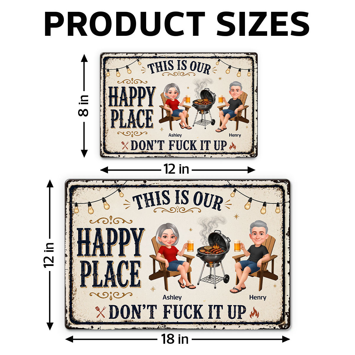 This Is Our Happy Place Backyard Bar Grilling - Personalized Metal Sign - Funny Sarcasm Summer Decoration
