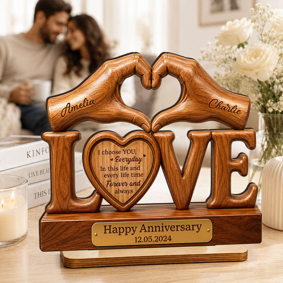 I Choose You Everyday Couple - Personalized 2-Layered Wooden Plaque - Heartfelt Anniversary Gift for Him, for Her