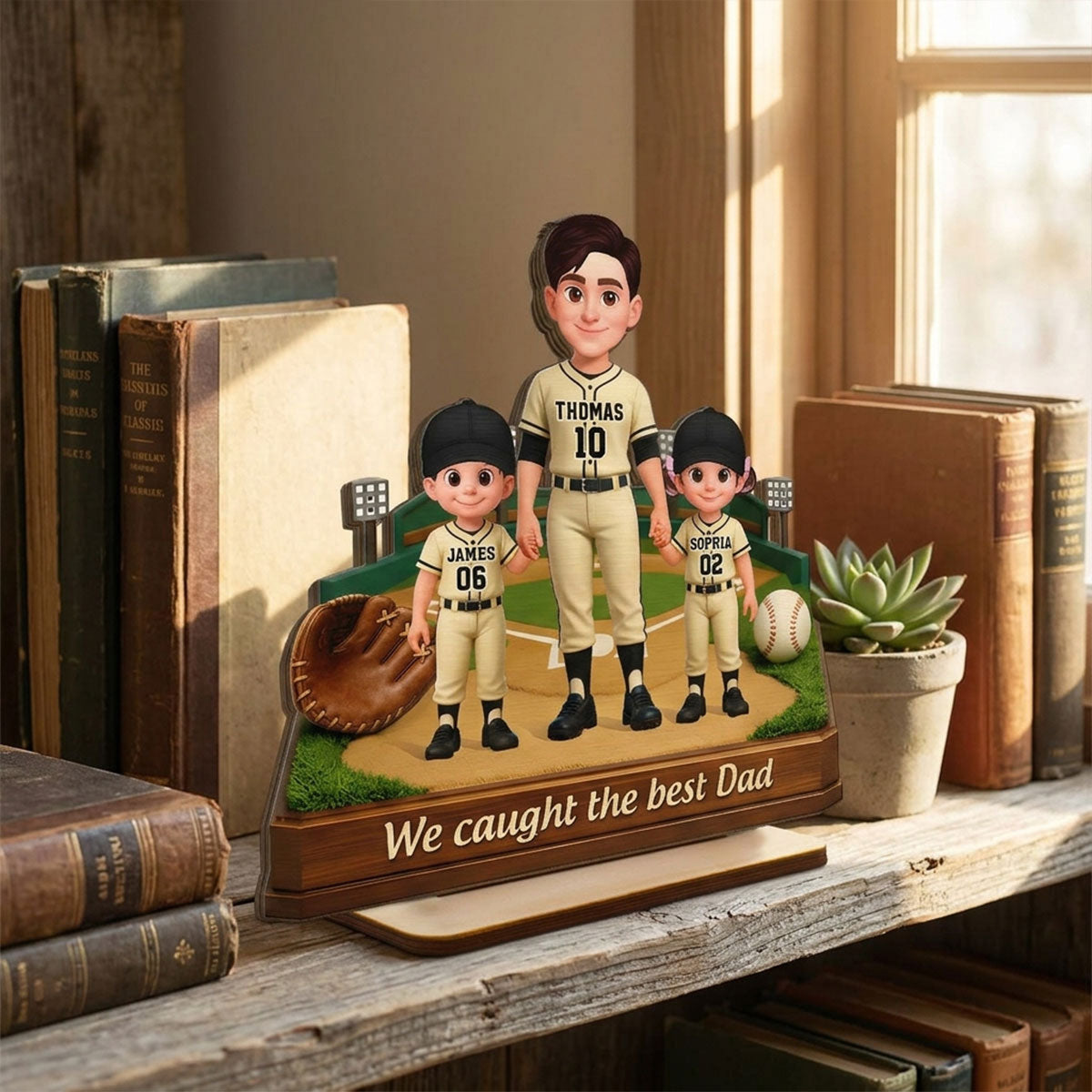 We Caught The Best Dad Baseball Field - Personalized 2-Layered Wooden Plaque -  Gift For Baseball Dad