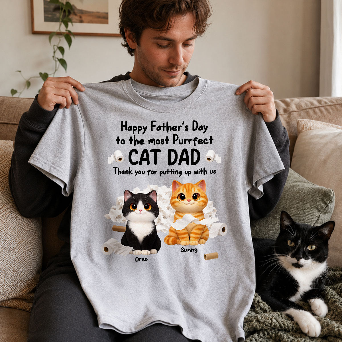 Toilet Papers Cute Fluffy Cats Happy Father's Day Thanks For Putting Up With Us - Personalized Shirt - Funny Father's Day Gift For Cat Dad, Cat Lovers